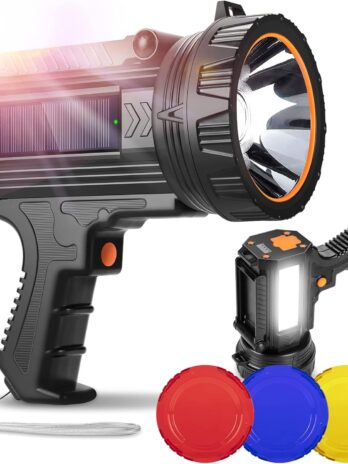 Rechargeable Spotlight Flashlight with Solar Panels, 200000 High Lumen Outdoor Handheld Spot Lights